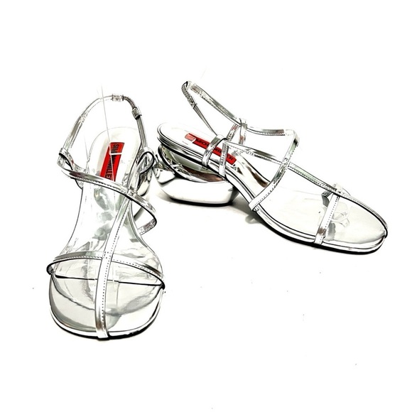 SIMON MILLER | Silver leather strappy chrome heel Moderno Sandal Pumps NWOT - Picture 4 of 8